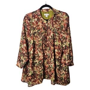 Coldwater Creek 3X Tunic Top Floral Print Long Sleeve Sheer Pleat Blouse Boho